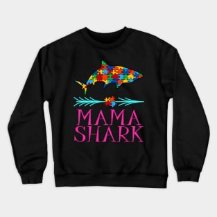 Mama Shark Autism Awarness Family Puzzle Parent New Crewneck Sweatshirt